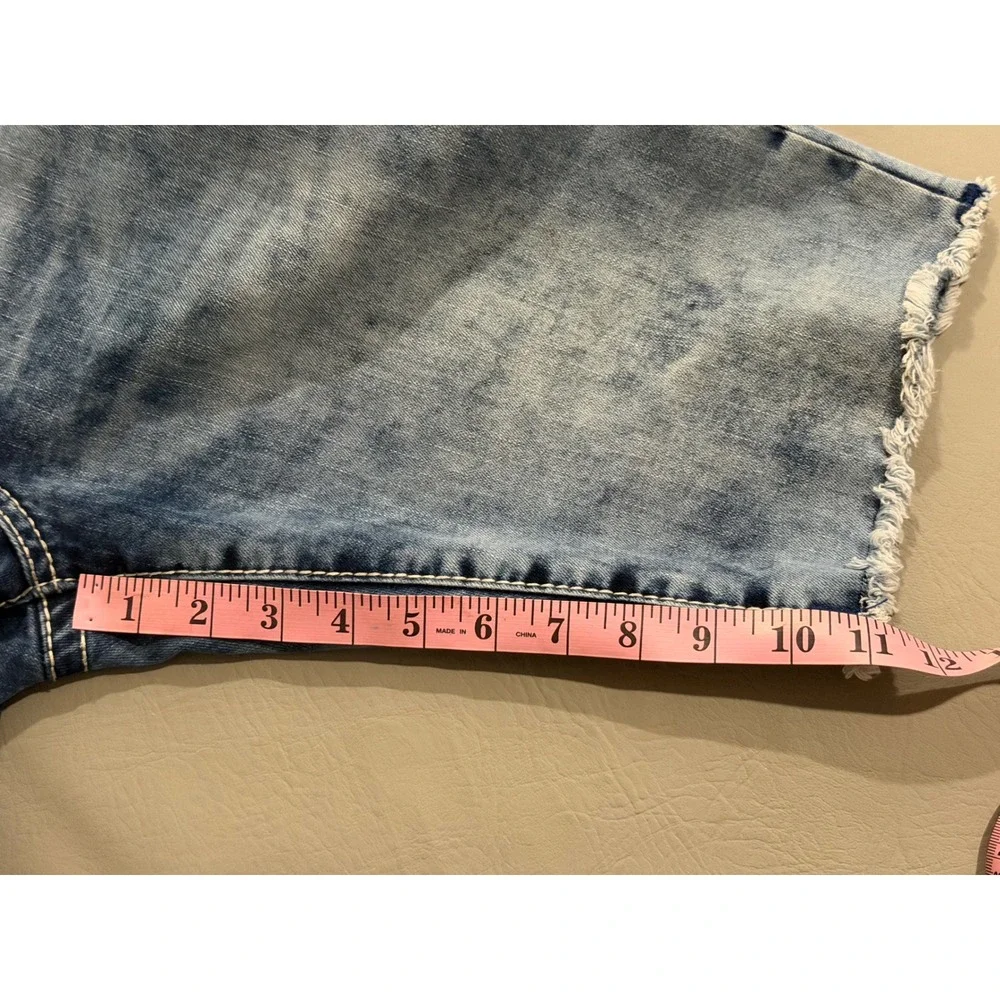 True Religion Ricky Super T Denim Shorts Mens 30 Light Blue Acid Wash